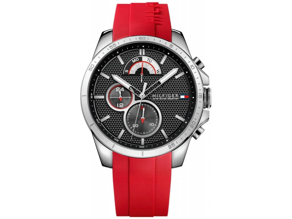 Tommy Hilfiger Decker Quartz Black Dial Red Rubber Strap Watch for Men - 1791351