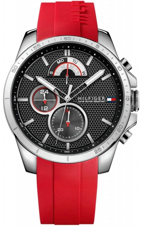 Tommy Hilfiger Decker Quartz Black Dial Red Rubber Strap Watch for Men - 1791351