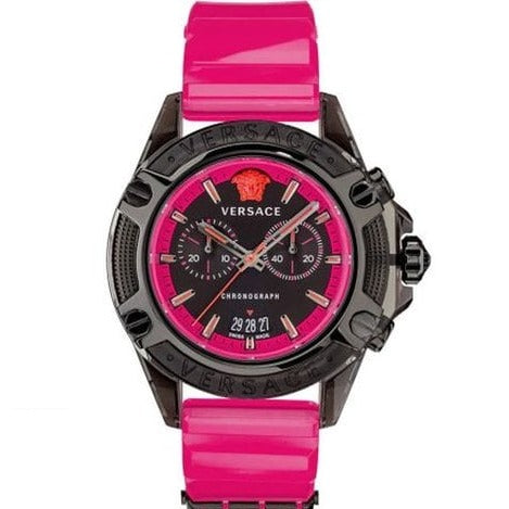 Versace Icon Active Chronograph Quartz Black Dial Pink Rubber Strap Watch For Men - VEZ700221