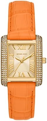 Michael Kors Emery Three Hand Rose Gold Dial Orange Leather Strap Watch For Women - MK2983