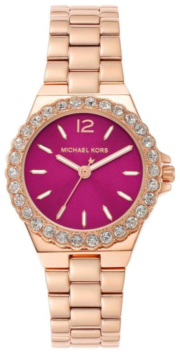 Michael Kors Lennox Analog Pink Dial Rose Gold Steel Strap Watch For Women - MK7396