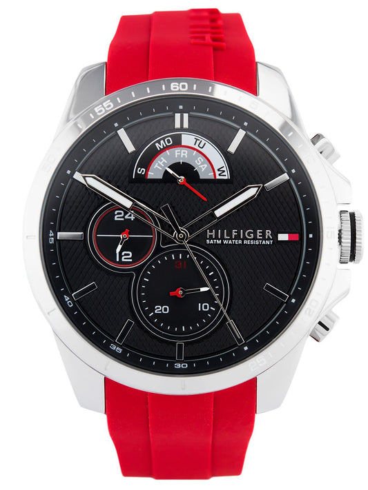 Tommy Hilfiger Decker Quartz Black Dial Red Rubber Strap Watch for Men - 1791351