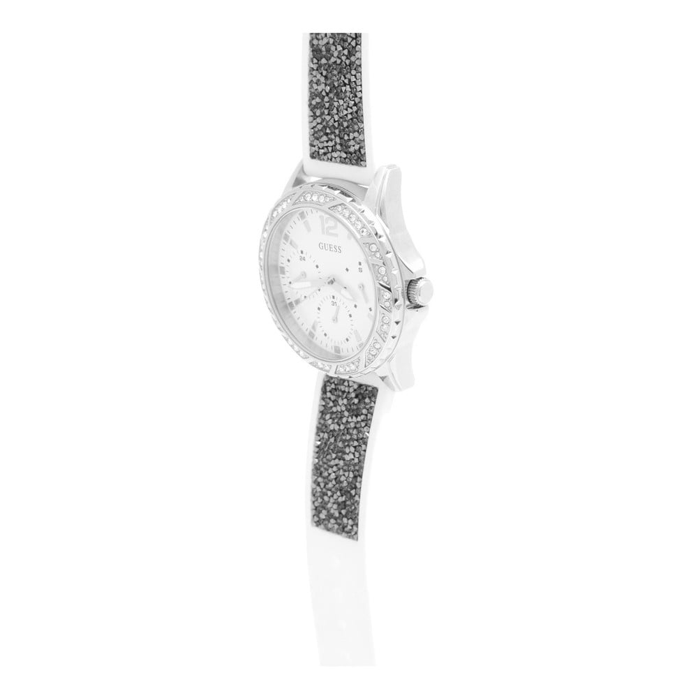 Guess Swirl Quartz Silver Dial White Silicone Strap Watch for Women - W1096L1