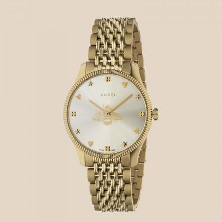 Gucci G Timeless Quartz Silver Dial Gold Steel Strap Watch For Women - YA1264155