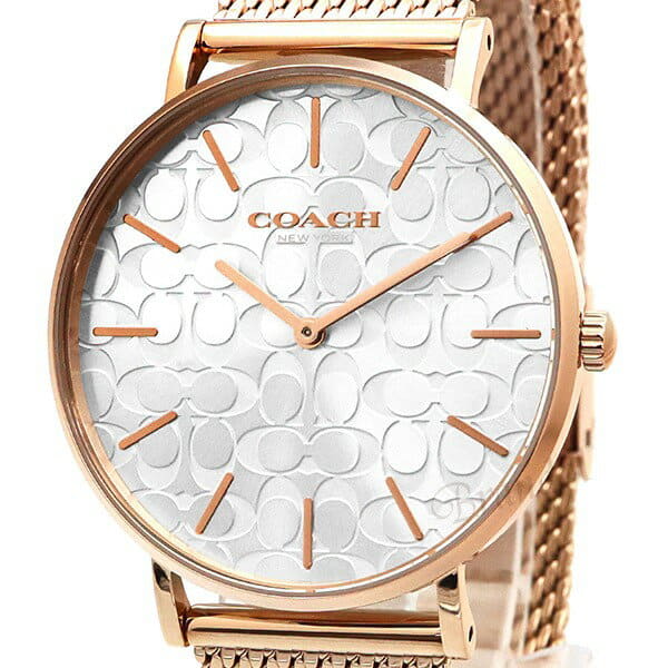 Coach Perry Silver Dial Rose Gold Mesh Bracelet Watch for Women - 14503386