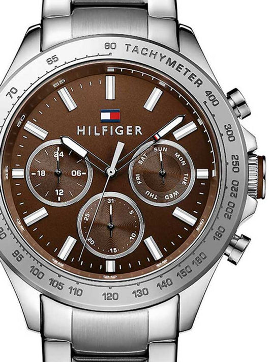 Tommy Hilfiger Hudson Chronograph Quartz Brown Dial Silver Steel Strap Watch For Men - 1791229