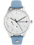 Tommy Hilfiger Brooke Silver Dial Light Blue Leather Strap Watch for Women - 1782023