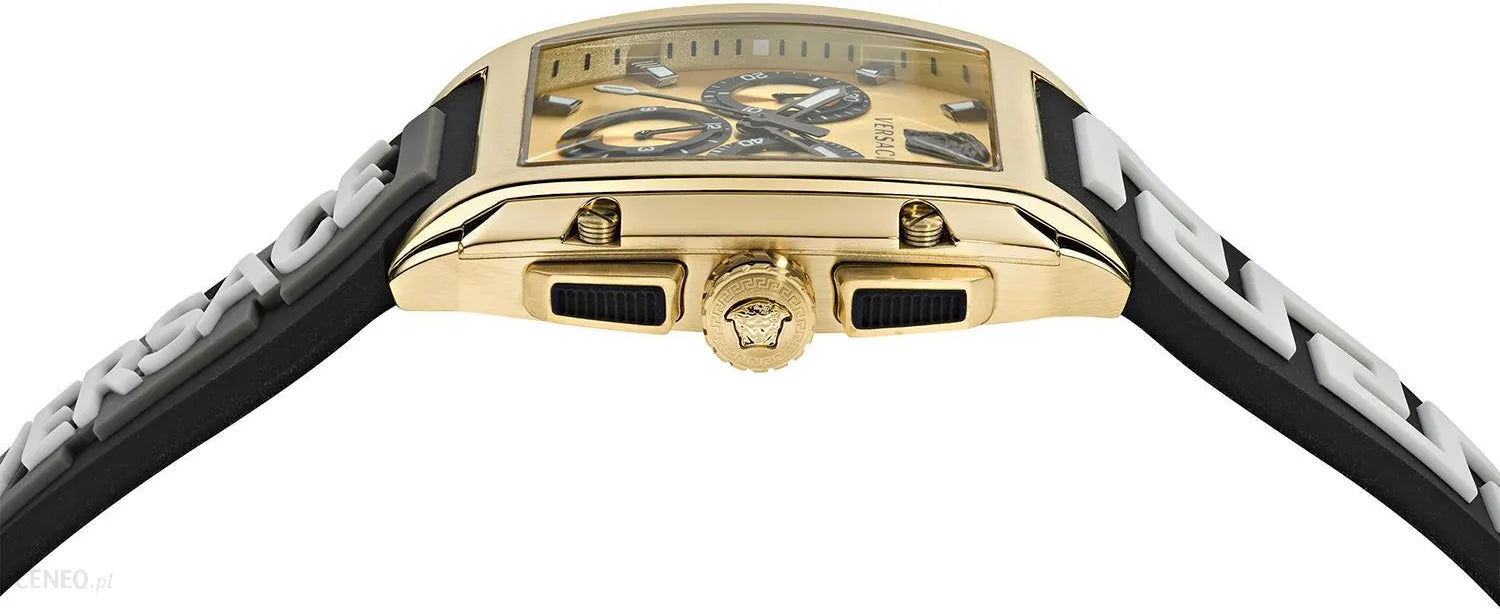 Versace Dominus Chronograph Gold Dial Black Silicone Strap Watch For Men - VE6H00223