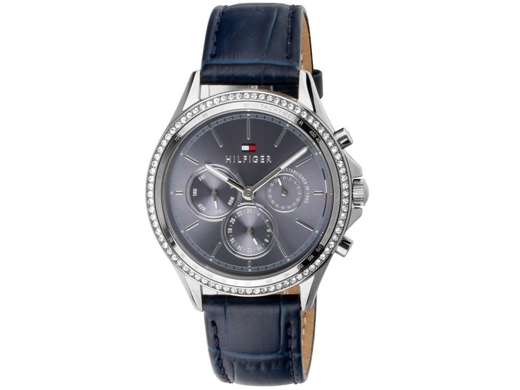 Tommy Hilfiger Ari Quartz Diamonds Blue Dial Blue Leather Strap Watch for Women - 1781979