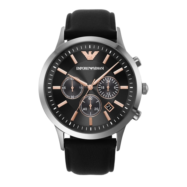 Emporio Armani Giovanni Analog Black Dial Black Leather Strap Watch For Men - AR11431