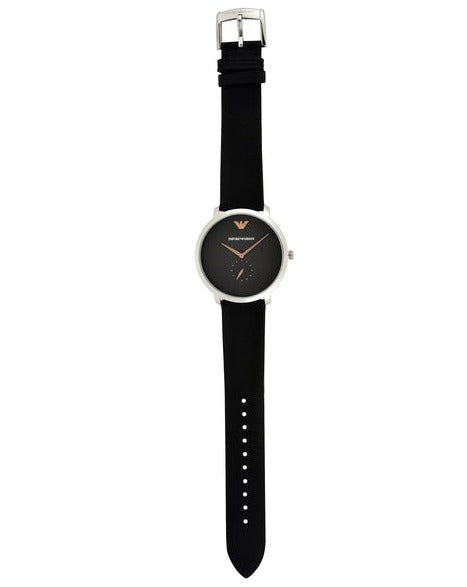 Emporio Armani Modern Slim Quartz Grey Dial Black Leather Strap Watch For Men - AR11162