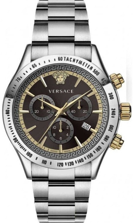 Versace Classic Chronograph Quartz Black Dial Silver Steel Strap Watch For Men - VEV700419