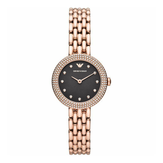 Emporio Armani Rosa Quartz Mother of Pearl Black Dial Rose Gold Steel Strap Watch For Women - AR11372