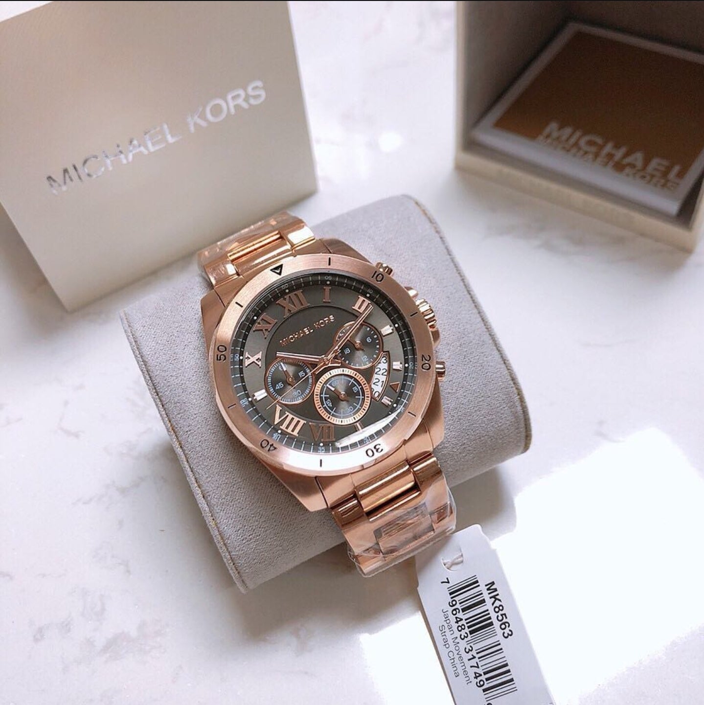 Michael Kors Brecken Chronograph Analog Black Dial Rose Gold Steel Strap Watch For Women - MK8563