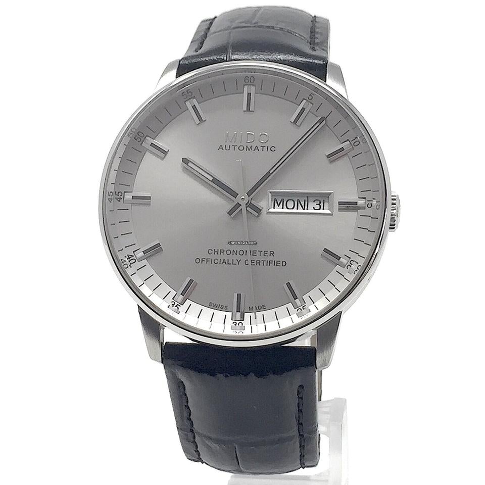 Mido Comander II Automatic Chronometer Silver Dial Black Leather Strap Watch For Men - M021.431.16.031.00