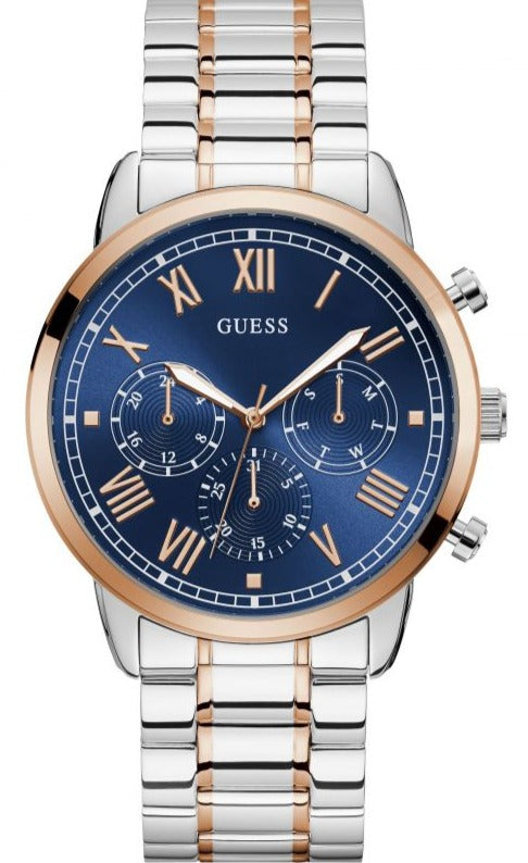 Guess Horizon Chronograph Blue Dial Two Tone Steel Strap Watch For Men - W0379G7