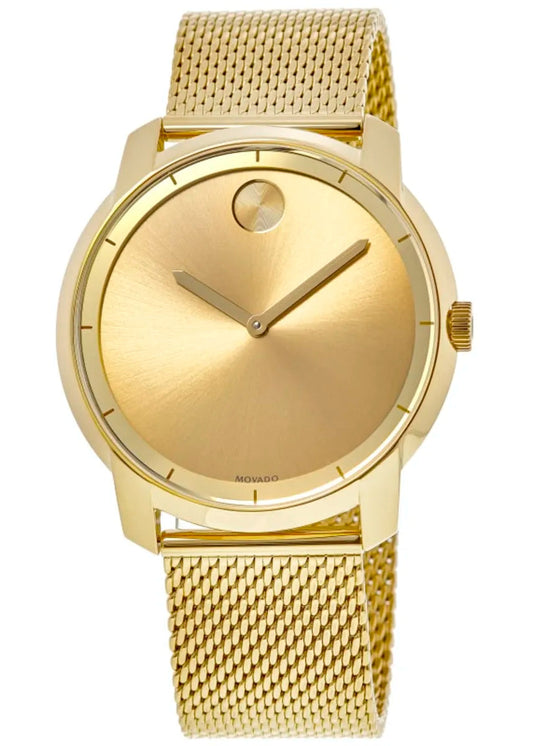 Movado Bold Gold Dial Gold Mesh Bracelet Watch For Men - 3600373