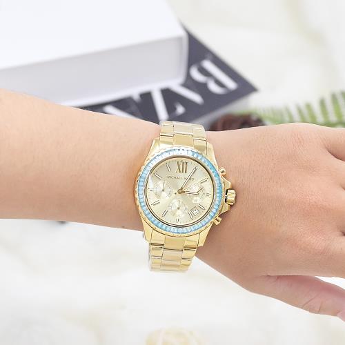 Michael Kors Everest Chronograph Gold Dial Gold Steel Strap Watch For Women - MK7210