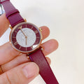 Emporio Armani Gianni T Bar Crystals Maroon Dial Maroon Leather Strap Watch for Women - AR11487