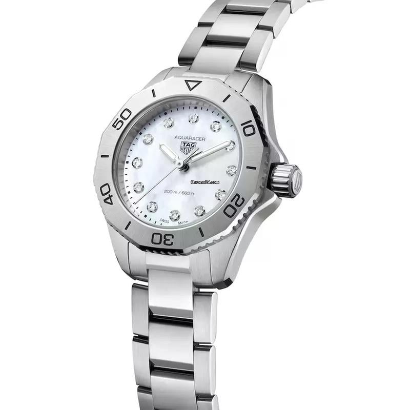 Tag Heuer Aquaracer Diamonds Mother of Pearl Dial Silver Steel Strap Watch for Women - WBD131B.BA0748