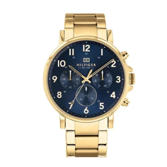 Tommy Hilfiger Daniel Blue Dial Gold Steel Strap Watch for Men - 1710384