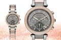 Michael Kors Parker Chronograph Quartz Grey Dial Two Tone Steel Strap Watch For Women - MK6440