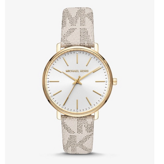 Michael Kors Pyper Quartz Silver Dial White Leather Strap Watch For Women - MK2858