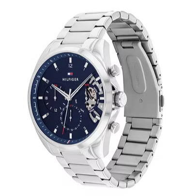 Tommy Hilfiger Baker Quartz Blue Dial Silver Steel Strap Watch For Men - 1710448