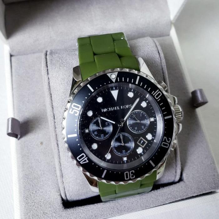 Michael Kors Everest Chronograph Black Dial Green Silicone Strap Watch For Men - MK8981