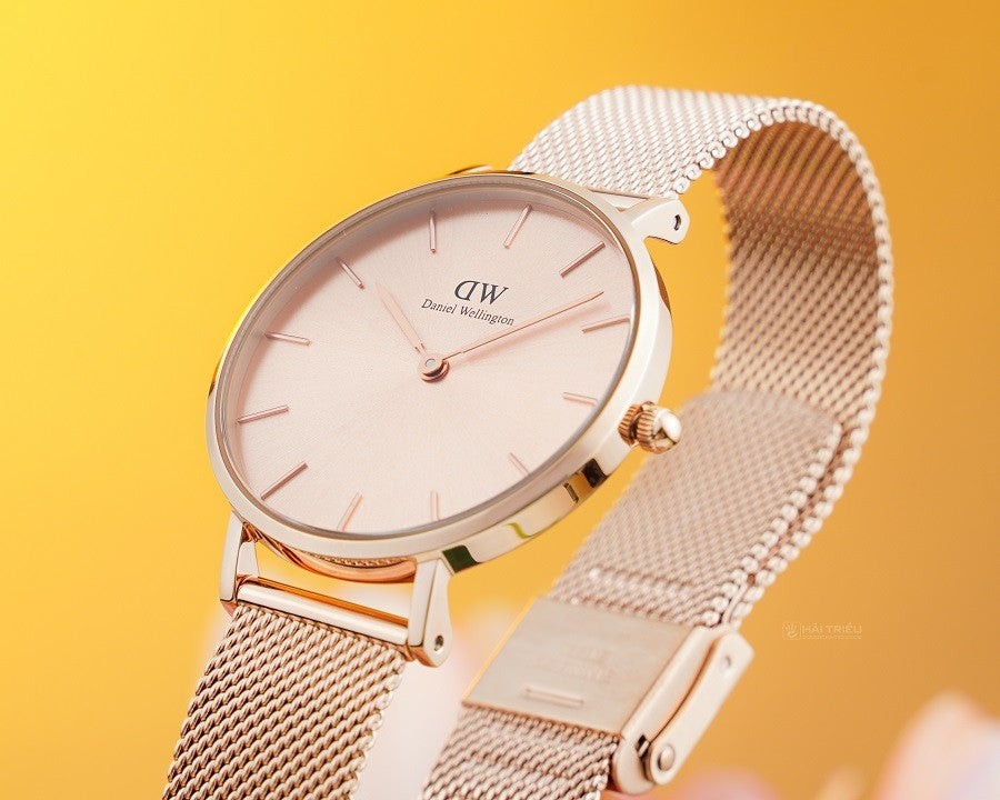 Daniel Wellington Petite Rose Gold Dial Rose Gold Mesh Bracelet Watch For Women - DW00100471