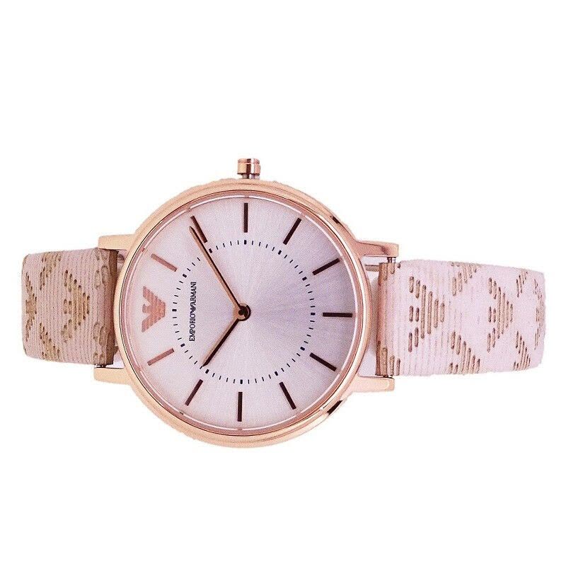 Emporio Armani Classic White Dial Beige Leather Strap Watch For Women - AR11008