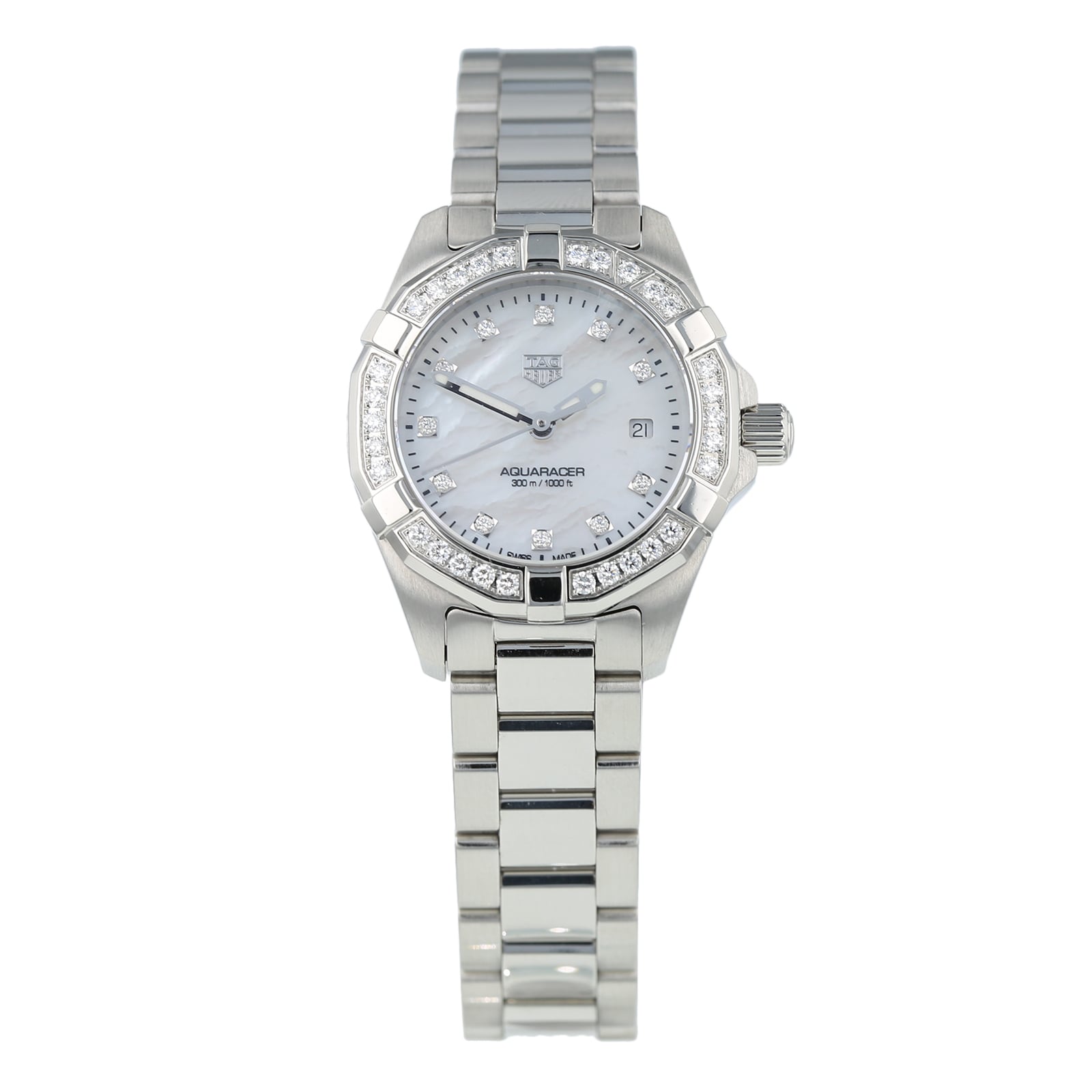 Tag Heuer Aquaracer Diamonds Mother of Pearl White Dial Silver Steel Strap Watch for Women - WBD1415.BA0741