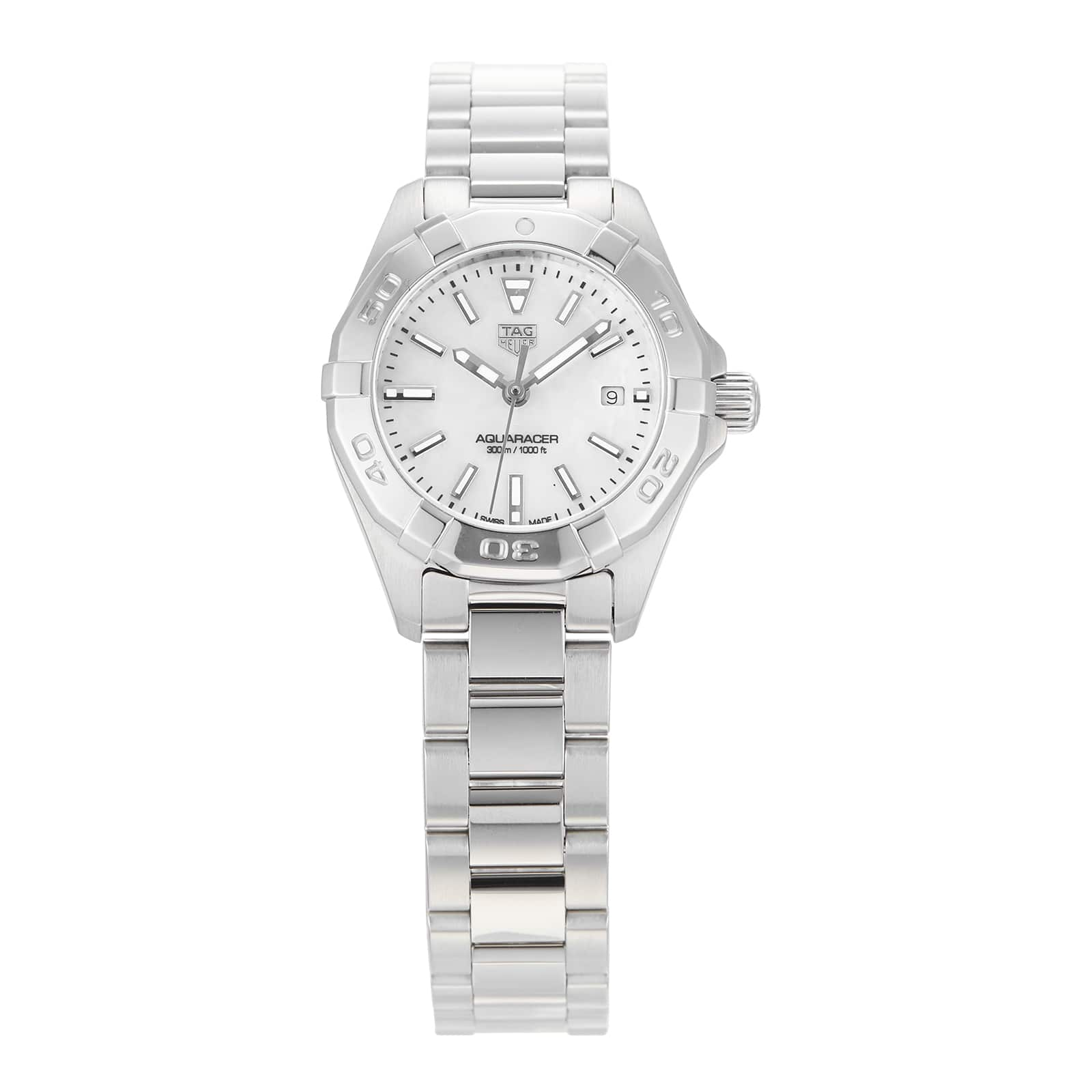 Tag Heuer Aquaracer Quartz Mother of Pearl White Dial Silver Steel Strap Watch for Women - WBD1411.BA0741