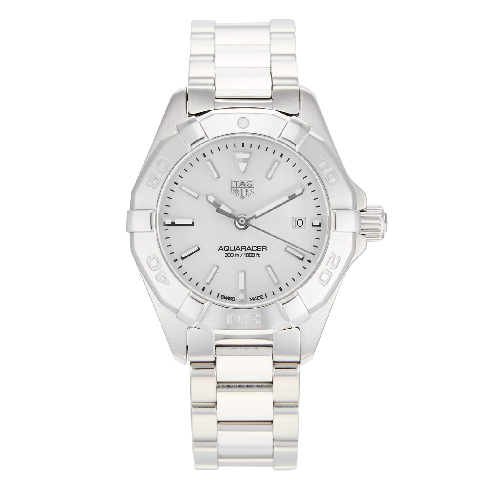 Tag Heuer Aquaracer Quartz Mother of Pearl White Dial Silver Steel Strap Watch for Women - WBD1411.BA0741