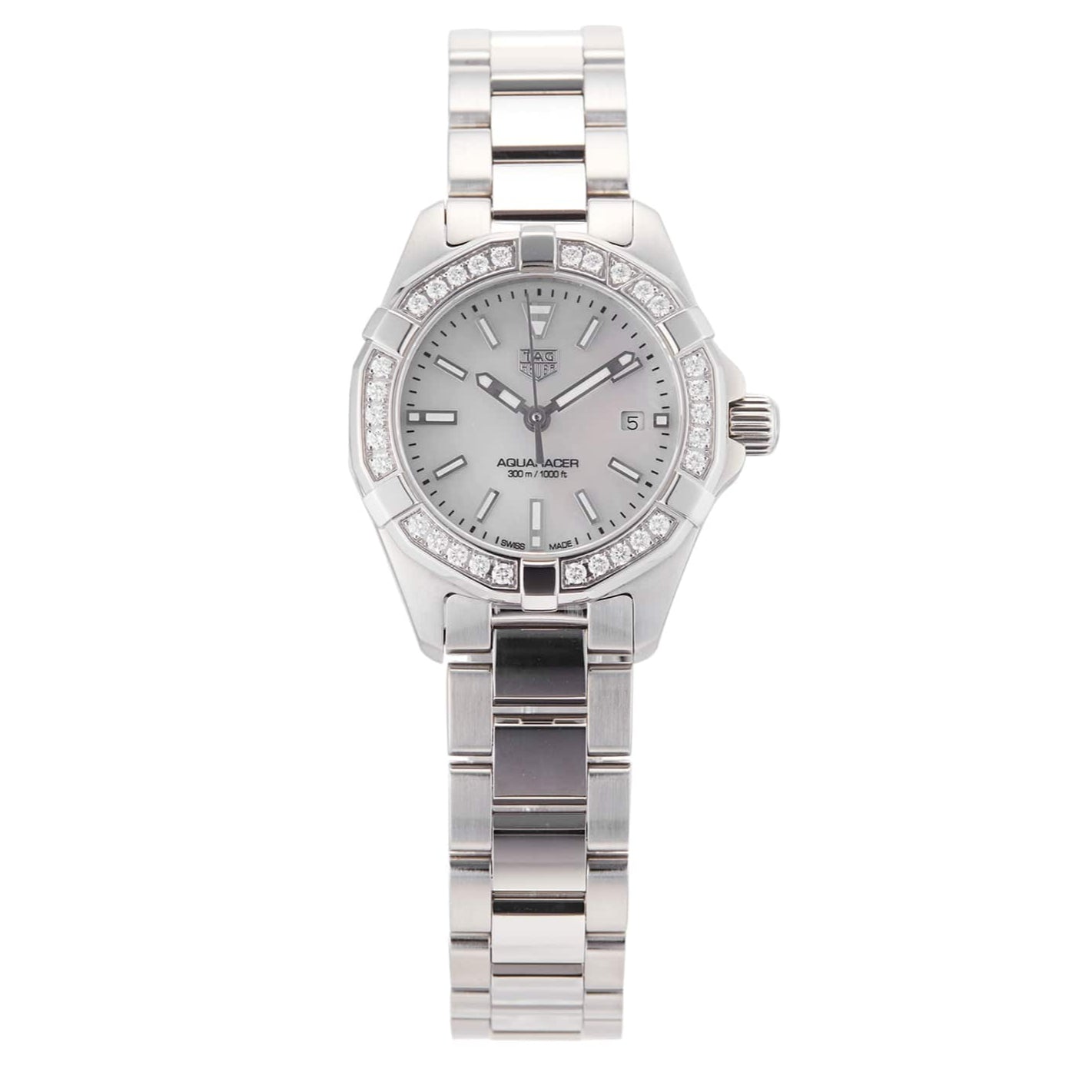 Tag Heuer Aquaracer Diamonds Mother of Pearl White Dial Silver Steel Strap Watch for Women - WBD1413.BA0741