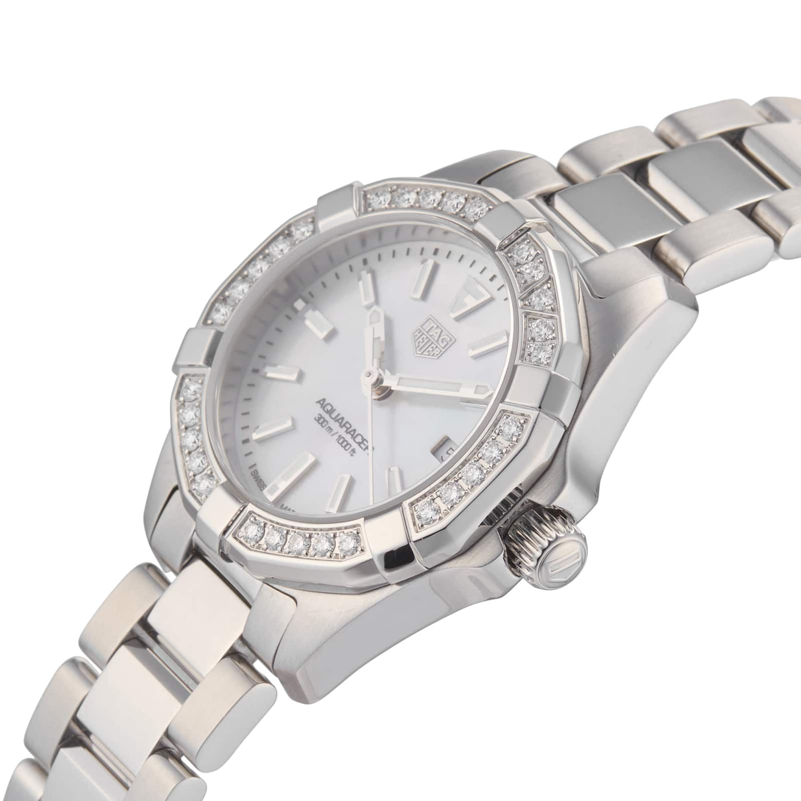 Tag Heuer Aquaracer Diamonds Mother of Pearl White Dial Silver Steel Strap Watch for Women - WBD1413.BA0741