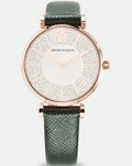 Emporio Armani Pro Planet Analog Silver Dial Green Leather Strap Watch For Women - AR11517