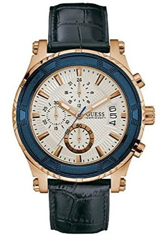 Guess Pinnacle Chronograph White Dial Blue Leather Strap Watch For Men - W0673G6