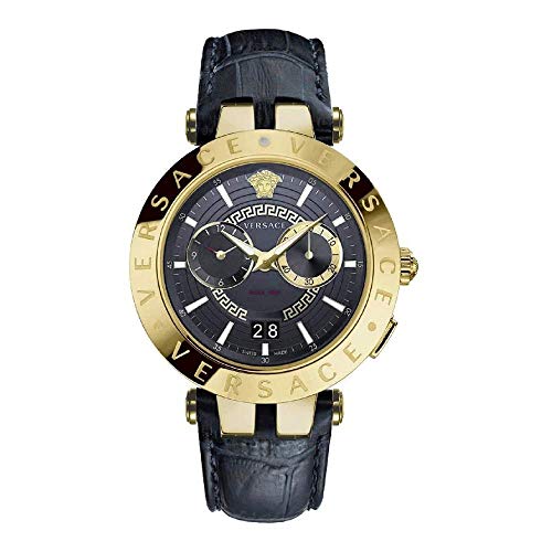 Versace V-Race Quartz Black Dial Black Leather Strap Watch For Men - VEBV00119