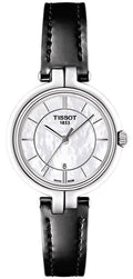 Tissot T Lady Flamingo Mother of Pearl Dial Black Leather Strap Watch for Women - T094.210.16.111.00