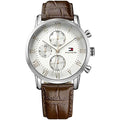 Tommy Hilfiger Kane Chronograph Quartz White Dial Brown Leather Strap Watch for Men - 1791400