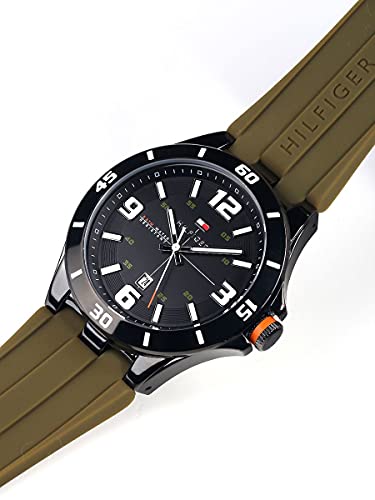 Tommy Hilfiger Drew Black Dial Green Rubber Strap Watch for Men - 1791065