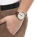 Tommy Hilfiger Jake Multifunction White Dial Brown Leather Strap Watch for Men - 1791230