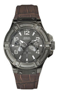 Guess Rigor Analog Quartz Black Dial Brown Leather Strap Watch For Men - W0040G2