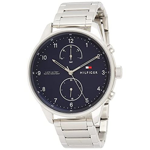 Tommy Hilfiger Chase Multifunction Blue Dial Silver Steel Strap Watch for Men - 1791575