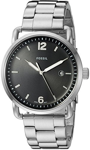 Fossil The Commuter Black Dial Silver Steel Strap Watch for Men - FS5391