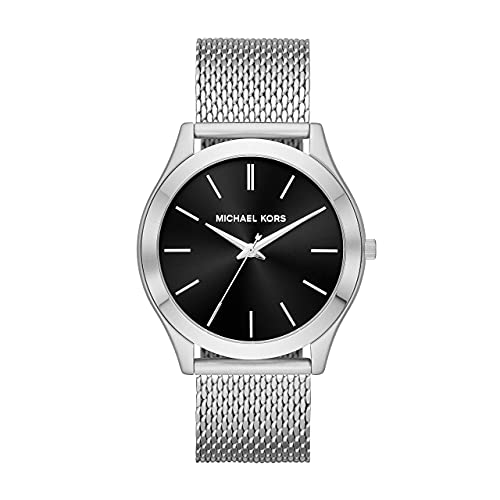 Michael Kors Slim Runway Analog Black Dial Silver Mesh Bracelet Watch For Men - MK8606