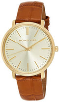 Michael Kors Jaryn Quartz Gold Dial Brown Leather Strap Watch For Women - MK2496