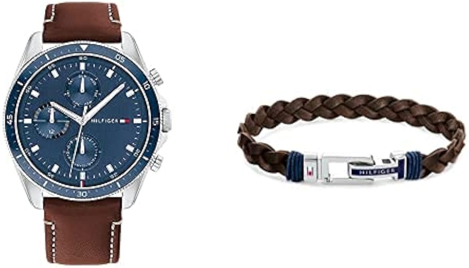 Tommy Hilfiger Parker Chronograph Blue Dial Brown Leather Strap Watch For Men - 1791837