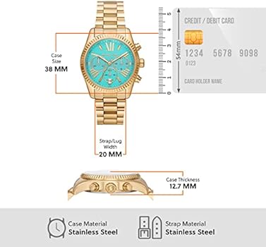 Michael Kors Lexington Chronograph Sky Blue Dial Gold Steel Strap Watch For Women - MK7216